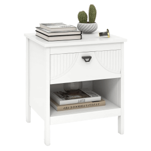 Martina White Wooden | Side Table {with Drawer}
