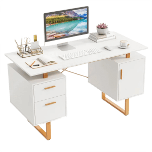 By GOFLAME White Desk with Floating Desktop-White | Desk