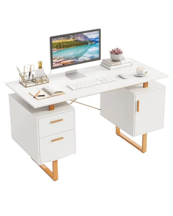 White Desk with Floating Desktop-White By GoFLAME | Desk