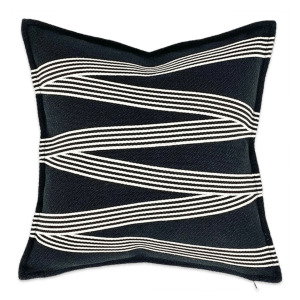 Black & Ivory Geometric Lines Embroidered Cushion Cover 35x60cm By Dunx | Home Decor