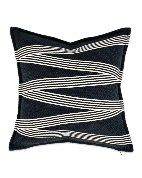 Black & Ivory Geometric Lines Embroidered Cushion Cover 35x60cm By Dunx | Home Decor