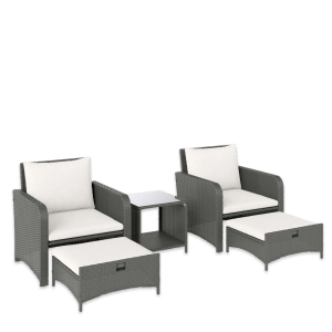 By Outsunny Cream White 5 Piece Rattan Set | Garden Furniture