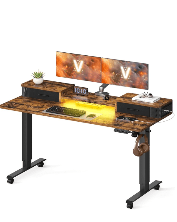 VASAGLE Electric Standing | Desk [w/ Built-In Power Strip]