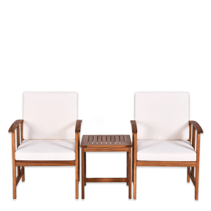 By GOFLAME 3-Piece Outdoor Acacia Wood Sofa Set with Cushions-White | Garden