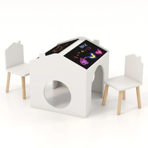 By DORTALA 3 Piece Kids Table and Chair Set | Playroom [w/ Blackboards]