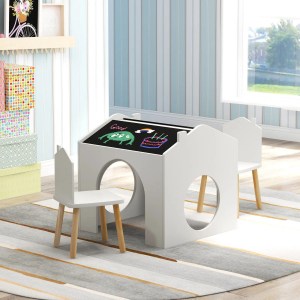 By DORTALA 3 Piece Kids Table and Chair Set | Playroom [w/ Blackboards]