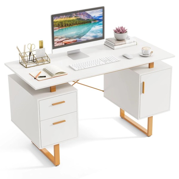 By GOFLAME White Desk with Floating Desktop-White | Desk