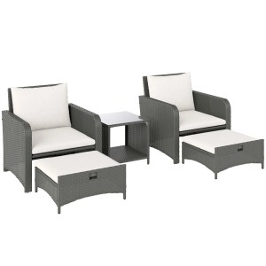 By Outsunny Cream White 5 Piece Rattan Set | Garden Furniture