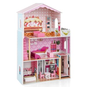 DORTALA Wooden Dolls House Large 3-Storey | Playroom