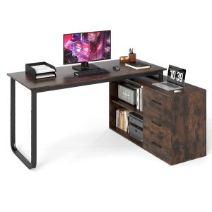 By GOFLAME L Shaped Dark Wood Corner Desk | Desks