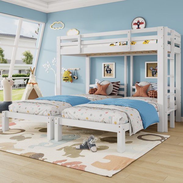 Timmy Bunk Bed Triple Sleeper with Side Ladder 3FT, White (90x190cm) | Bedroom