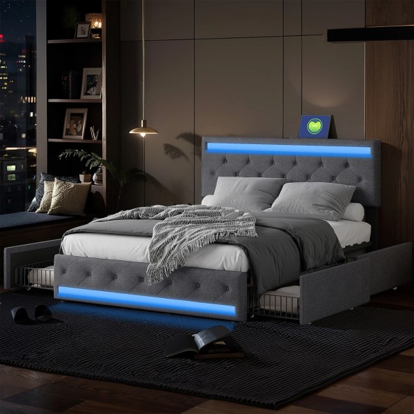 Jamila Bed 140x200 CM with 4 drawers-with LED and USB | Bedroom