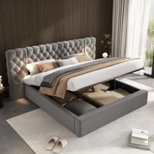 Julia Velvet Grey Upholstered Hydraulic Ottoman Bed |