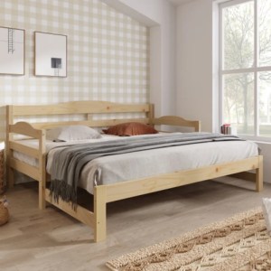 Daybed Cabin Bed SIngle Guest Bed Sofa Bed, Pull out Trundle for Living Room and Bedroom-(3 FT) 90 x190 cm-Natural